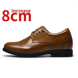 Dress Shoes Invisible Height Increased 7-8cm Wedding Elevator For Men's Genuine Leather Business Casual Block Carved