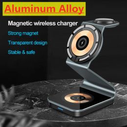 Chargers Magnetic 3 in 1 Wireless Charger Stand for iPhone 14 13 12 Pro Max Mini 15W Wireless Charging Station for Apple Watch AirPods