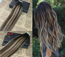 100 Remy Human Hair Tape in Hair Extensions Blayage 2 Fading to 27 Skin Weft Tape on Virgin Hair Extensions 100g40pcs5872343