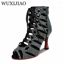 Dance Shoes Hollow Out Latin High Top Women's Jazz Boots Sandals Heels Diamond Inlaid Performance Soft Soles