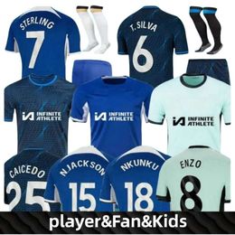 23 24 Kids Player Version Soccer Jerseys - NKUNKU, PULISIC, STERLING, 2023 2024 Fans Home and away Customizable Football Kits