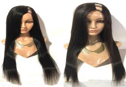 Straight U Part Human Hair Wig Glueless Left Side Part Peruvian Remy Hair Wig 1x4inch U opening Natural Color1233229