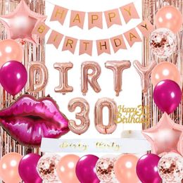 Party Decoration Sursurprise 30th Birthday Decorations For Women Rose Gold Number 30 Lips Foil Balloons Banner Curtain Suppli