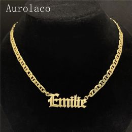Necklaces AurolaCo Custom Name Necklace Gold Old English Pendant Custom Stainless steel Nameplate Necklaces for Women Men Gifts Wholesale