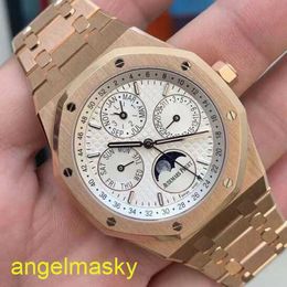 Ladies' AP Wrist Watch Royal Oak Series 26574OR Rose Gold White Disc Back Transparent Calendar Mens Fashion Leisure Business Sports Machinery Watch