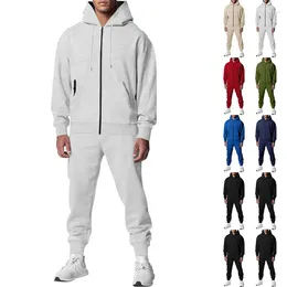 Men's Tracksuits Autumn/Winter Suits Casual Sportswear Velvet Hooded Zipper Sweatshirt Pants Set For Men