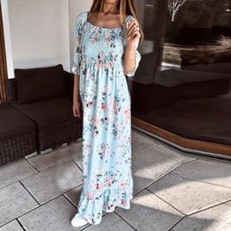 Casual Dresses For Women 2024 Trendy Chest Wrap Slim Large Swing Long Square Collar Floral Print Half Sleeve Dress Largos