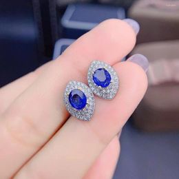 Stud Earrings Exquisite High-end Gift Natural Sapphire For Women Jewelry 5x6mm Size Gemstone Real 925 Silver Daily Wear Luck