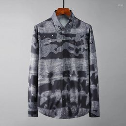 Men's Casual Shirts 2024 Silk Mens Luxury Allover Printed Long Sleeve Black Male Fashion Slim Fit Party Man 3XL