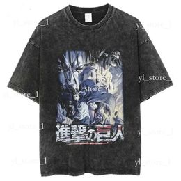 Designer Men's Tshirts Anime Attack on Titan Acid Wash T Shirt Graphic Tees Summer Hip Hop Harajuku Street Oversized Tops Cotton Manga Vintage Tees for Man 5640
