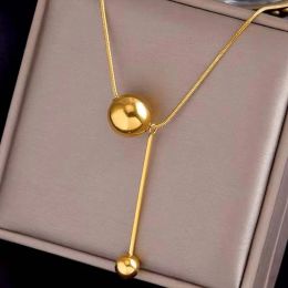 Necklaces JWER Simple Golden Ball Pendant Stainless Steel Short Necklace Non Fading Jewellery Sexy Elegent Neck Chain For Woman Gifts