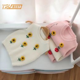 Coats Sweet Kids Baby Girls Knitted Vest Spring Autumn Kids Baby Girls Strawberry Flower Children Outside Waistcoat Pullover Sweaters