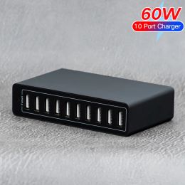 Hubs USB Charger 10Ports 60W MultiPort USB Charging Hub Desktop Power Station For iPhone iPad Kindle Samsung Xiaomi Huawei
