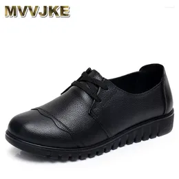 Casual Shoes Women Female Mother Flats Loafers Lace Up Cow Genuine Leather Non Slip Causual Rubber Round Toe