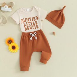 Clothing Sets Born Baby Boy Girl Summer Clothes Short Sleeve Letter Print Romper Pants Hat 3Pcs Casual Outfit