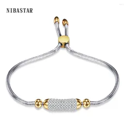 Charm Bracelets Fashion Women Bracelet 316L Stainless Steel Crystal Bead For Adjustable Length Jewellery Gift