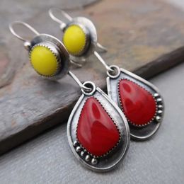 Dangle Chandelier Vintage Classical Earrings Waterdrop Silver Colour Red Yellow Stone Drop for Women Gift Jewellery H240423