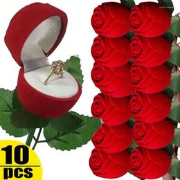 Jewellery Pouches 10pcs Rose Flower Ring Box Red Cteative Earring Display Holder Gift Boxs Bridal Wedding Engagement Storage Case