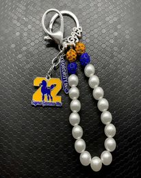 Greek Letter Society SIGMA GAMMA RHO Sorority Jewellery Poodle Pendant Metal Keychain White Pearl Chain Key Ring3551051