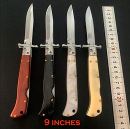 9 Inch Automatic Folding knife 440C Steel Blade Alec Black Horn/wood/acrylic Handle Camping Outdoor Tactical Self-defense EDC Pocket AUTO knives 9400 9070