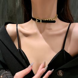 Strands Amorcome Women Punk PU Leather Choker Chain Collar Necklace Hip Hop Female Girls Party Jewelry 2022 Neck Accessories Bracelet
