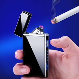 Creative Windproof Dual Arc Electric Lighter USB Charging Cigarette Lighter Power Display Men's Tools Smoking Accessories Gift