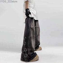 Женские джинсы американский стиль негабаритный карманные карманные карманные джинсы для мужчин y2k хип-хоп панк широкие ноги прямые черные джинсовые штаны YQ240423