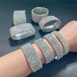 Strands TREAZY Stunning AB Colour Rhinestones Wedding Bangles Silver Plated Crystal Stretch Bracelet for Women Wristband Elastic Jewellery