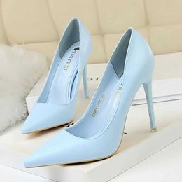 Dress Shoes 2023 Women 7.5cm 10.5cm High Heels Pumps Lady Wedding Bridal Scarpins Stripper Low Plus Size Fetish Party Blue H240423