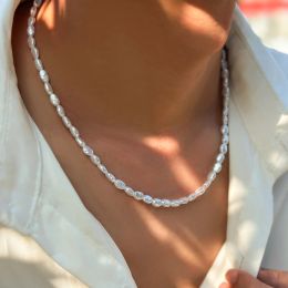 Necklaces Simple Imitation Pearl Beads Short Choker Necklace for Men Trendy Summer White Beaded Chain on Neck Collar 2023 Fashion Jewelry