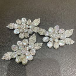 Jewellery natural fresh water pearl flower brooch pins 925 sterling silver with cubic zircon romantic baroque keshi pearl luxury Jewellery