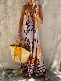 Casual Dresses Women Summer Boho Spaghetti Strap Sleeveless Dress Floral Flowy Swing A Line Long Maxi Beach Sundress