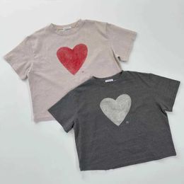 T-shirts 2024 Summer New Baby Cute Heart Print T Shirts For Boys Girls Toddler Short Sleeve Infant O-neck Tops Kids Clothes H240423