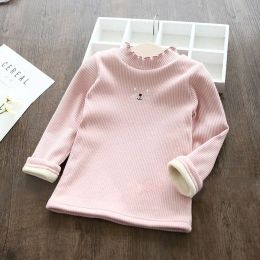 Tops Explosive fashion baby girl clothes new winter plus velvet thick lace warm shirt cartoon cat printing Tshirt girl clothes