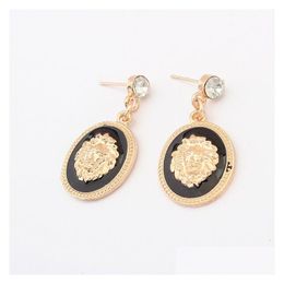 Stud Exaggerated Jewelry Drip Oil Set Diamond Lion Head Earrings Ce056 Black Drop 220125 Delivery Ot2Km