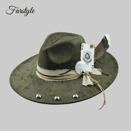 Wide Brim fedora hats Felt Suede hat Men women Feather accessory Fedoras DIY flat brim Jazz Gentlemen Top 240417