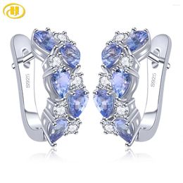 Hoop Earrings Natural Tanzanite Sterling Silver Clip Earring 1.3 Carats Genuine Light Blue Gemstone Romantic Style S925 Fine Jewellery Design