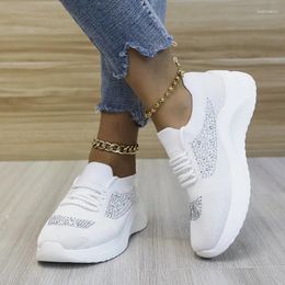 Casual Shoes Women Sneakers Summer Plus Size Breathable Knitted Women's Running Vulcanised Shoe Rhinestone Lace Up 2024tr65