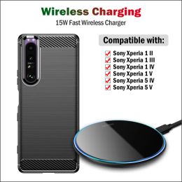 Chargers 15W Fast Qi Wireless Charger for Sony Xperia 1 II III IV V Xperia 5 V IV Wireless Charging Pad with USB Cable Gift Case