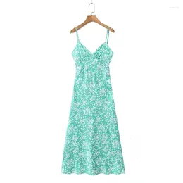 Casual Dresses YENKYE Sexy Backless Lacing Up Floral Print Sling Dress Women V Neck Sleeveless A-line Midi Summer Holiday Party Robe