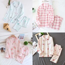 Femme Kimono Maple Leaf Pama Sets Women 100% Gauze Cotton Long Sleeve Casual Sleepwear Pyjamas Autumn Sale 220329