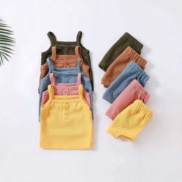 Clothing Sets Baby Kids Summer Clothes Waffle Cotton Suits Sleeveless Top and Bottom Boys Girls Outfits H240423