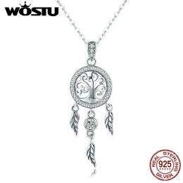 Necklaces WOSTU Vintage 925 Sterling Silver Life Tree & Dreamcatcher Pendant Necklace For Women Good Lucky Fashion Jewellery Gift CQN298