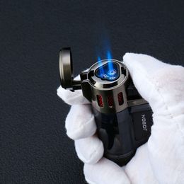 Jobon Compact Cigar Lighter Iatable Triple Torch Windproof Jet Flame Adjustable Lighters Fuel Visible