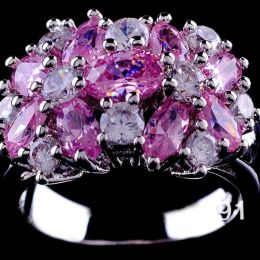 Bands Luxury Female Pink Purple Blue Flower Ring Fashion Silver Colour Engagement Ring Luxury Promise Wedding Rings For Women