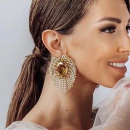 Stud Earrings 2024 Fashion Exaggerated Rhinestone Tassel Women's Evening Dress Temperament Claw Chain