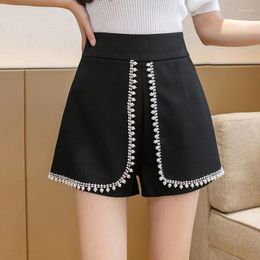 Women's Shorts Fashion Elegant A-line Skirt Pearls Beading Diamonds Edge Women's Korean High Waist Lady Casual All-Match Short Trousers