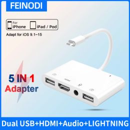 Hubs Lightning to HDMI Digital Av Adapter Dual USB/OTG Hub for iPhone/iPad to 1080p TV Mic Audio LiveStream Converter