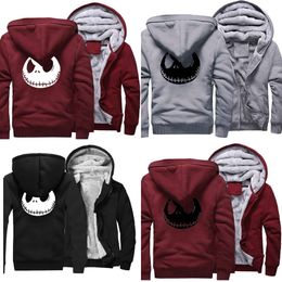 Skellington Jack Evil Face Print Hip Hop Streetwear Hoody Winter Thick Hoodies for Men Haruku Zipper Jacket Sweatshirt 201020 et