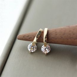 Clips Cute Small White Zircon Single Stone Round Hoop Earrings For Women Gold Color Minimalist Tiny Ear Buckle Daily Party Jewelry CZ